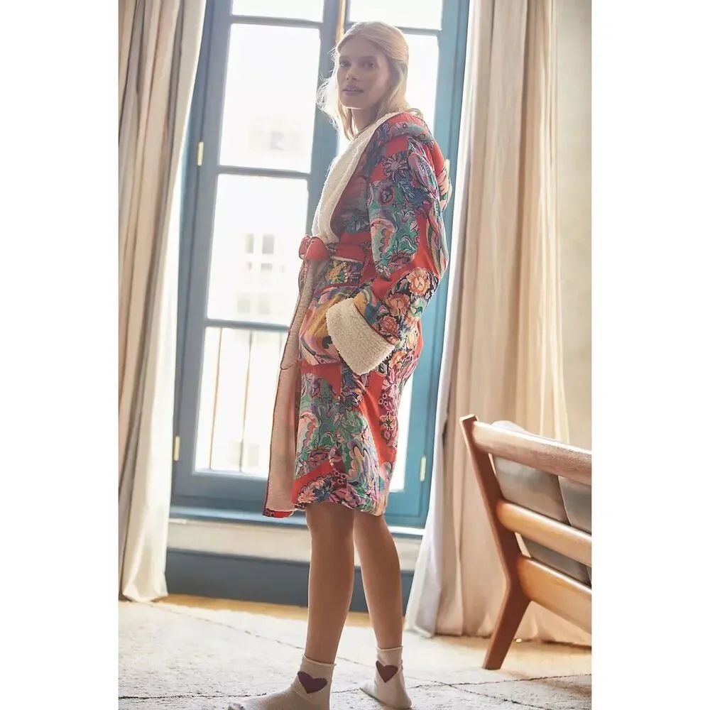 Anthropologie Alexandra Farmer Lively Sherpa-Lined Robe M/L - Picture 4 of 11